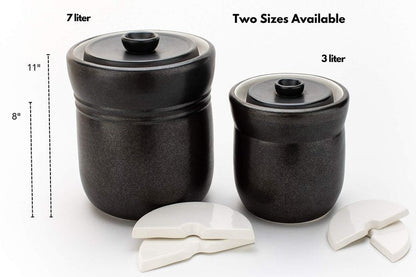 TOMO Fermentation Crock with Weights - Ceramic Sauerkraut Pickling Crock - Stoneware Kombucha Brewing (7L)