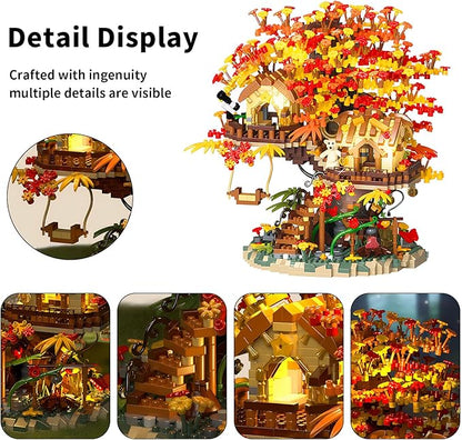 Cherry Blossom Bonsai Tree House Building Blocks Set with Acrylic Display Box Plants Flowers Treehouse Architecture Micro Mini Block Kits Gift for Adults（2725 Pieces