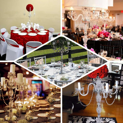 Efavormart 4-Arm Crystal Chandelier Candelabra 35" Silver - Metal Taper Candlestick Holder Table Centerpiece for Events