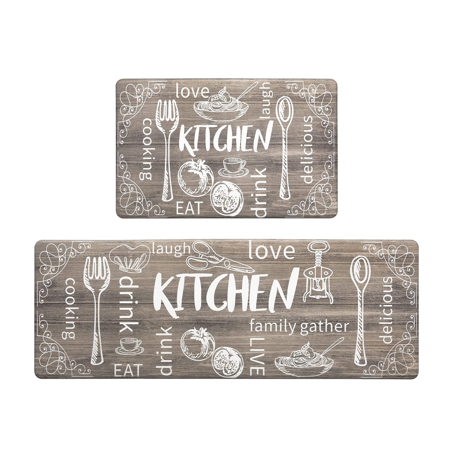 HEBE Kitchen Rugs Set of 2, Cushioned Anti Fatigue Kitchen Mats for Floor, Non Slip Waterproof Comfort Standing Desk Mat Carpet for Sink, Stove, Laundry Room, Brown