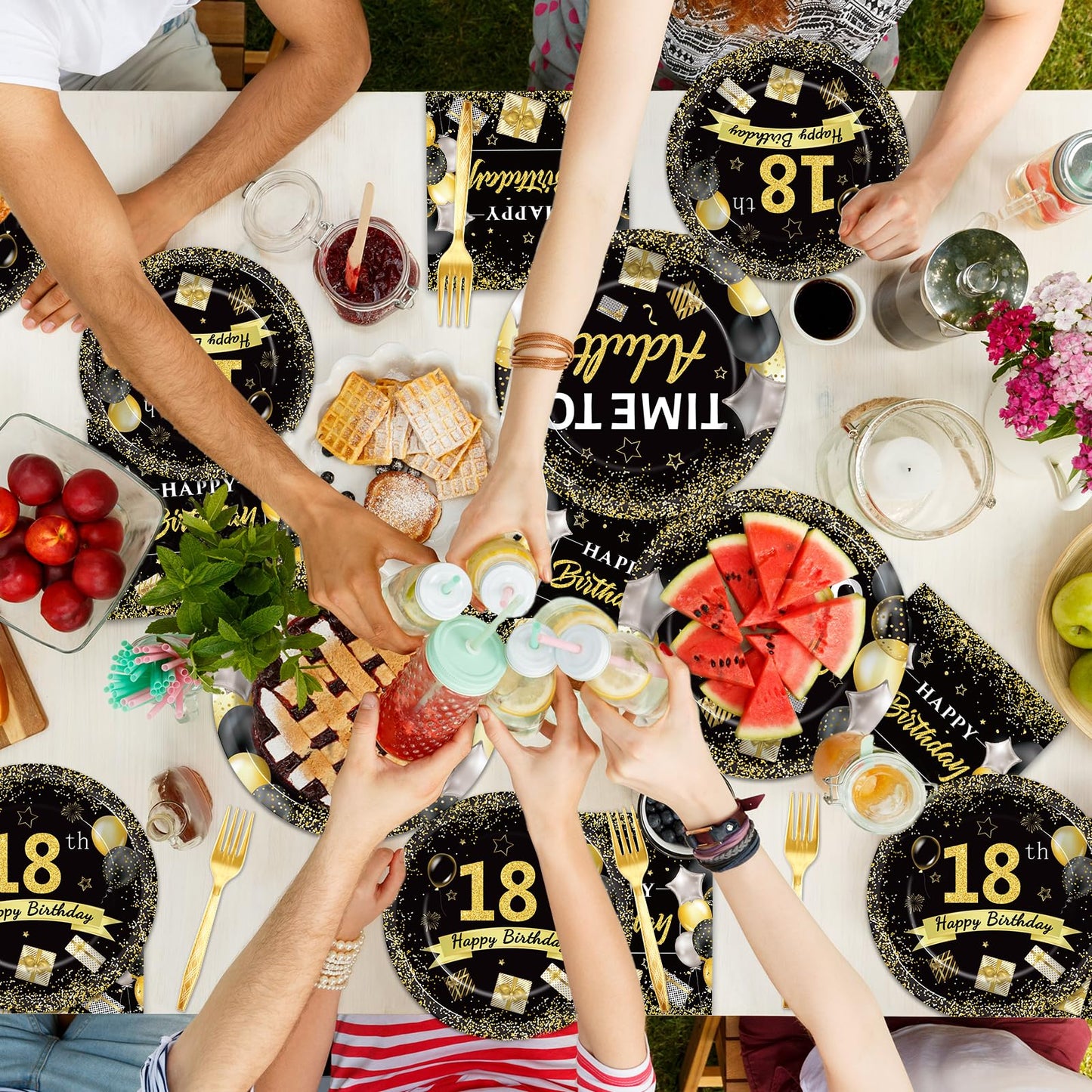 96 Pcs 18th Birthday Party Plates and Napkins Party Supplies Time To Adult 18 Years Old Birthday Party Tableware Set Black Gold 18th Birthday Decorations Favors for Boys Girls for 24 Guests