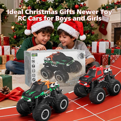 Amphibious Remote Control Car Monster Truck Toys - 1:16 All Terrain RC Trucks High Speed RC Cars with Crashworthy BodyOff- Road Electric Vehicle Kid Toys for Boys and GirlsAge 6+Red