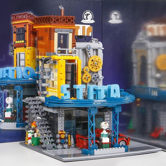 1859PCS City Serving Station Mini Building Blocks Toys not Compatible with Lego citys SizeCreative Street and Cars View Architecture Building SetsPerfect Choice for 14+ Boys Girls or Adults