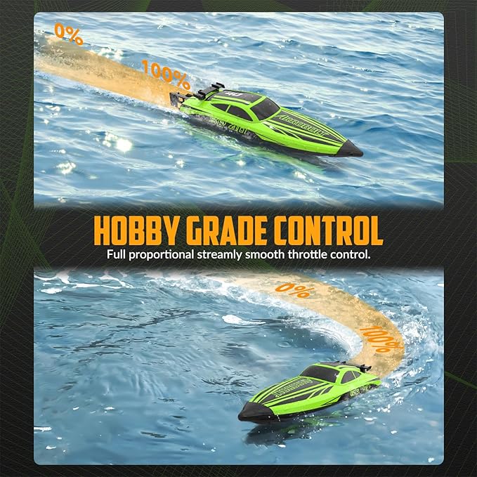 volantexrc Brushless RC Boats for Adults 30+MPH Fast Remote Control Boat with 2 Rechargeable Batteries for Lakes 30+ Mins Full Proportional Boats High Speed RC Boat for Adults (79705 Green)