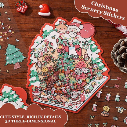 SZXYCZL Cute Miniature Scene 8Sets DIY 3D Stickers Scene Christmas House, Make You Own Mini House Sticker Therapy for Teen Adult Relief Pass The Time-Merry Christmas
