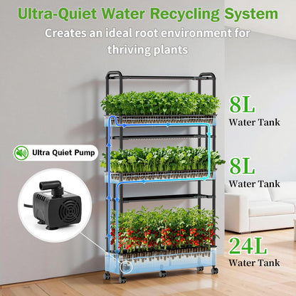 Growell Large Hydroponics Growing System Kit, 90 Pods Vertical Indoor Herb Garden Kit with 2 Light Modes & Auto Circulating Water System, 40L Movable Indoor Gardening System for Herb Vegetable Fruit