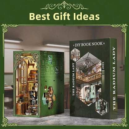 Book Nook Kit DIY Scene Miniature House Kit Tiny House Mini Booknook Craft Bookshelf Decor 3D Puzzles for Adults Gifts for Book Lovers (The Radium Lady)