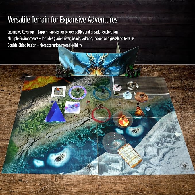 iPEAU|DND Map Starter Set Tabletop Mat 4 Dry Erase Boards 23×33 with 1 Grid&ampHex RPG Battle Mat for Dungeon and Dragons Accessory Pathfinder&amp Warhammer Reusable Flexible GM Layout System Acce