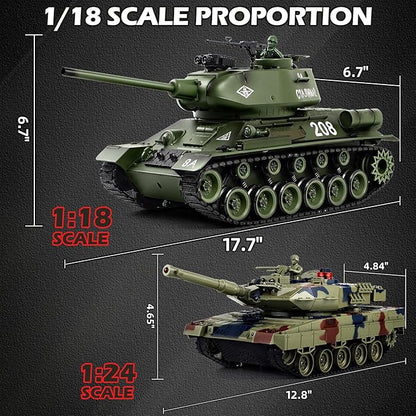 1/18 Soviet Union T34 RC Tank 2.4G Metal Track Army Model Toy with Smoke Sound and Lights 165ft Remote Control All-Terrain Indoor Outdoor Toy for Kids &amp Adults