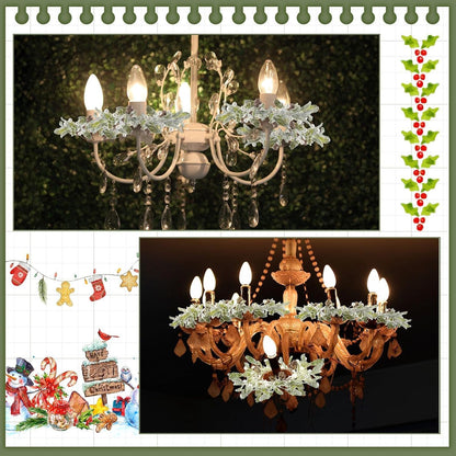 Skiennix Christmas Pillar Candle Rings - 6 Pieces Frosted Mistletoe Wreaths with Pearl Accents for Holiday Decor