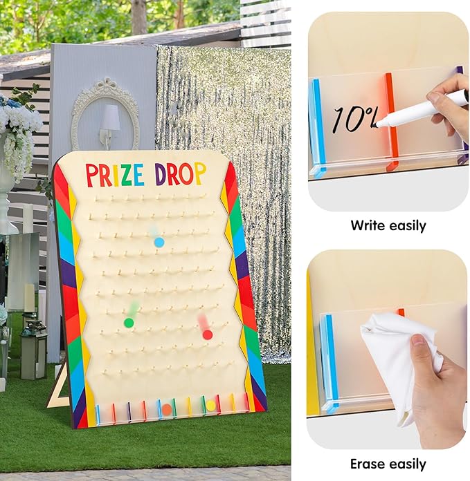 Blosssound 41.3 x 29.5 Extra Large Prize Drop Board Game Family Foldable Wood Disk Drop Game with 24 Colored Wooden Discs for Party Show Carnival Activity (Classic Style)