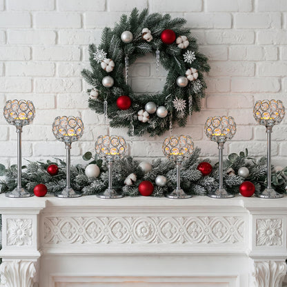 Kehail Set of 3 Silver Crystal Metal Tealight Candlestick, Bling Bowl Candelabras, Tall Votive Candle Holders Elegant Candle Centerpiece for Dining Table Wedding Decor