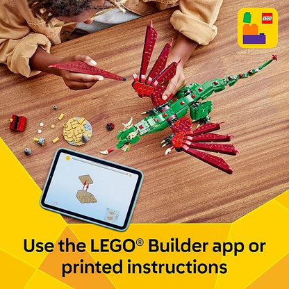 LEGO Creator 3 in 1 Medieval Dragon Toy - Building Toy with 3 Build Options Dragon Sea Serpent or Phoenix - Fantasy Set for Kids Boys and Girls Ages 9+ - Gift Idea for Birthdays - 31161