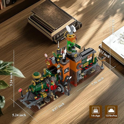 NUTCRACKER Retro Steam Train Building Set 2 in 1 Medieval Train Station Building Model Train Book Ends Bookshelf DIY Toy Building Set Easter Birthday Gift for Adults Boys Girls (1379 Pieces)