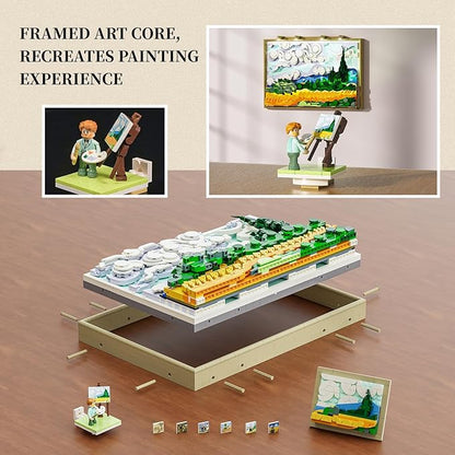 Wheat Field with Cypresses Building Blocks Set with Lights - 3D Wall Art Home &amp Office Decor - Gift for Adults &amp Visual Art Lovers