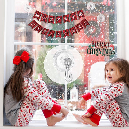 Ficrfart Wreath Hanger – Large Clear Suction Cup Hooks, Heavy Duty 22 LB Capacity, Removable Reusable, 2 Pack