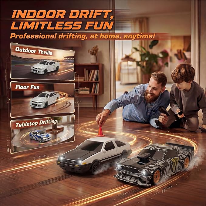 [2026 New Upgrade 1/43 Scale Mini RC Drift Car with Gyroscope Toys for Age 8-14 Old Birthday Gifts Micro Small with Full Proportional RTR 2.4GHz Remote 2 Tire Sets 8 Cones - Camouflage