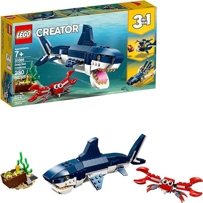 LEGO Creator 3 in 1 Deep Sea Creatures Transforms from Shark and Crab to Squid to Angler Fish Sea Animal Toys Gifts for 7 Plus Year Old Girls and Boys 31088