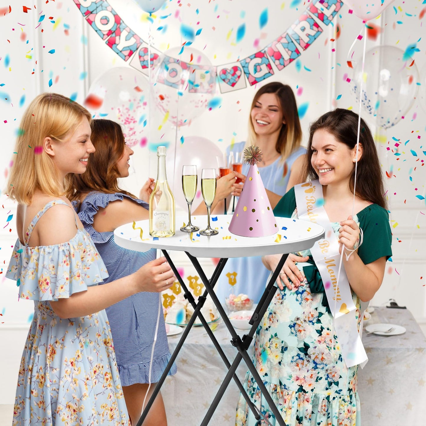 THESEATOP 2Sets 32in Hightop Folding Cocktail Tables+Covers-Spandex Stretch Folding Tall Bar Table Covers, Detachable Legs Bar Height Folding Table Outdoor Indoor Use (Black/2 Tables+2 Covers)