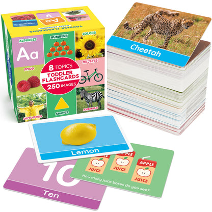 BenBen Flash Cards for Toddlers, Extra Thick, 250 Images, Double-Sided Educational Flashcards, Alphabet, Number, Animal, Shape, Color, Preschool Learning Activities, Gift for Kids 1 2 3 4 Years