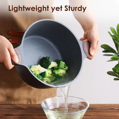 SENSARTE Nonstick Stock Pot with Lid, 4.5 Quart Induction Cooking Pot with Tempered Glass Lid, Stew Pot with Swiss Nonstick Granite Coating, PFOA PFOS APEO Free, Gray