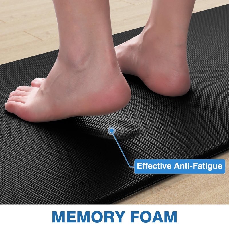 StepRite Kitchen Mats, 2PCS Kitchen Rugs, Cushioned Anti Fatigue Kitchen Mats for Floor, Non-Slip Standing Desk Mat, Waterproof Kitchen Rug Set for Kitchen, 20" x 32"+20" x 71"-0.4 inch Thick, Black