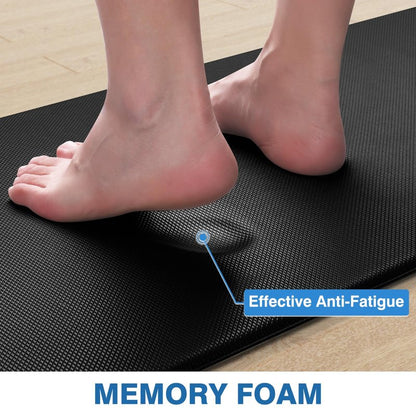 StepRite Kitchen Mats, 2PCS Kitchen Rugs, Cushioned Anti Fatigue Kitchen Mats for Floor, Non-Slip Standing Desk Mat, Waterproof Kitchen Rug Set for Kitchen, 20" x 32"+20" x 71"-0.4 inch Thick, Black