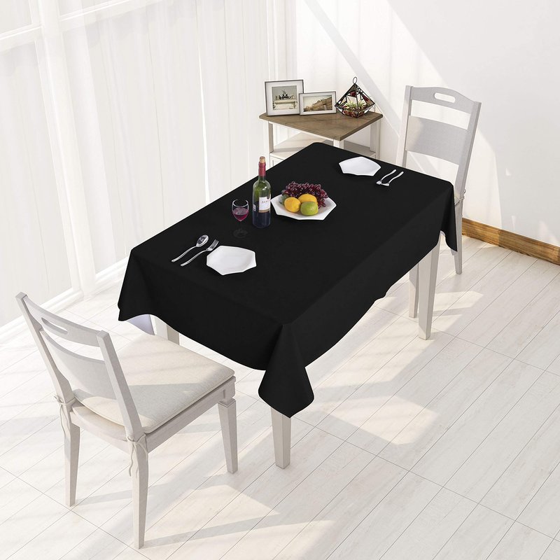 sancua 100% Waterproof Rectangle PVC Tablecloth - 54 x 140 Inch - Oil Proof Spill Proof Vinyl Table Cloth, Wipe Clean Table Cover for Dining Tables, Buffet Parties and Camping, Black
