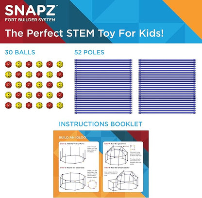 SNAPZ Ultimate Fort Builder Kit for Kids 8-12 - Sturdy Fort Building Kit for Kids 4-8 - Make &amp Build Ball &amp Stick Fort Set - Indoor STEM Tent Fort Making Toy