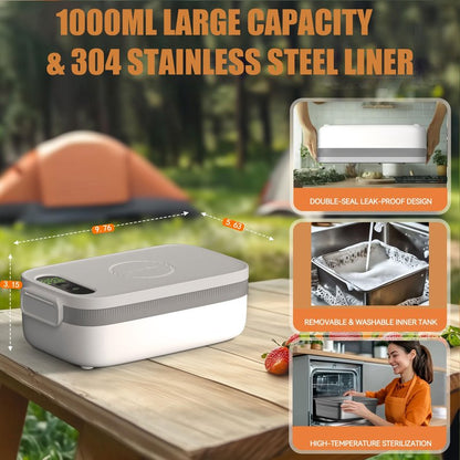 Portable Wireless Electric Heated Lunch Box for Men,Heating Food Warmer Lunch Box,Rechargeable 14000 mAh Battery,4.2 Cups Capcity Inner Food Warmer Container,Lunchbox for Travel,Outdoor,Picnic,Office