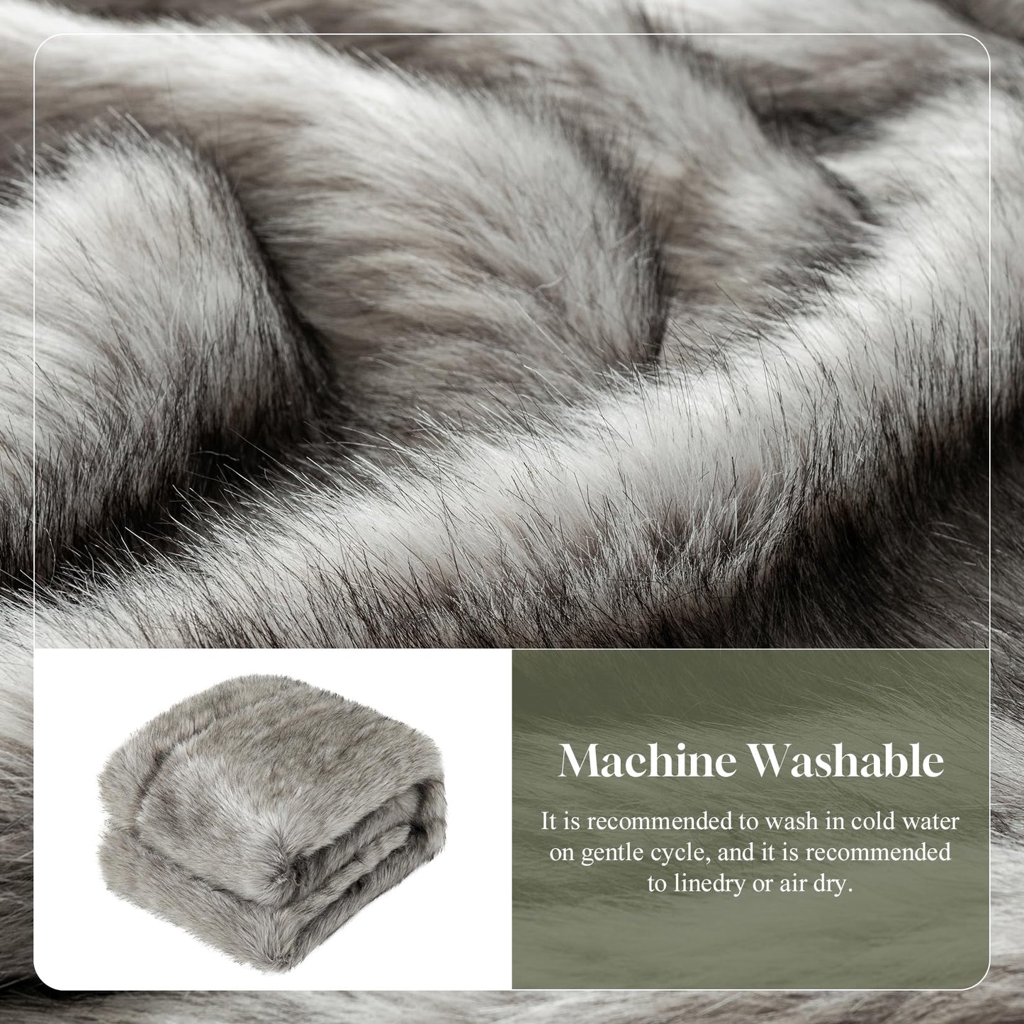 OMERAI Faux Fur Blanket, Ultra Soft Luxury Fuzzy Throw Blanket, Long Pile Plush Cozy Warm Decorative Blanket for Couch, Sofa, Chair, Bed, Heavy Weight, 50" x 60", Gray