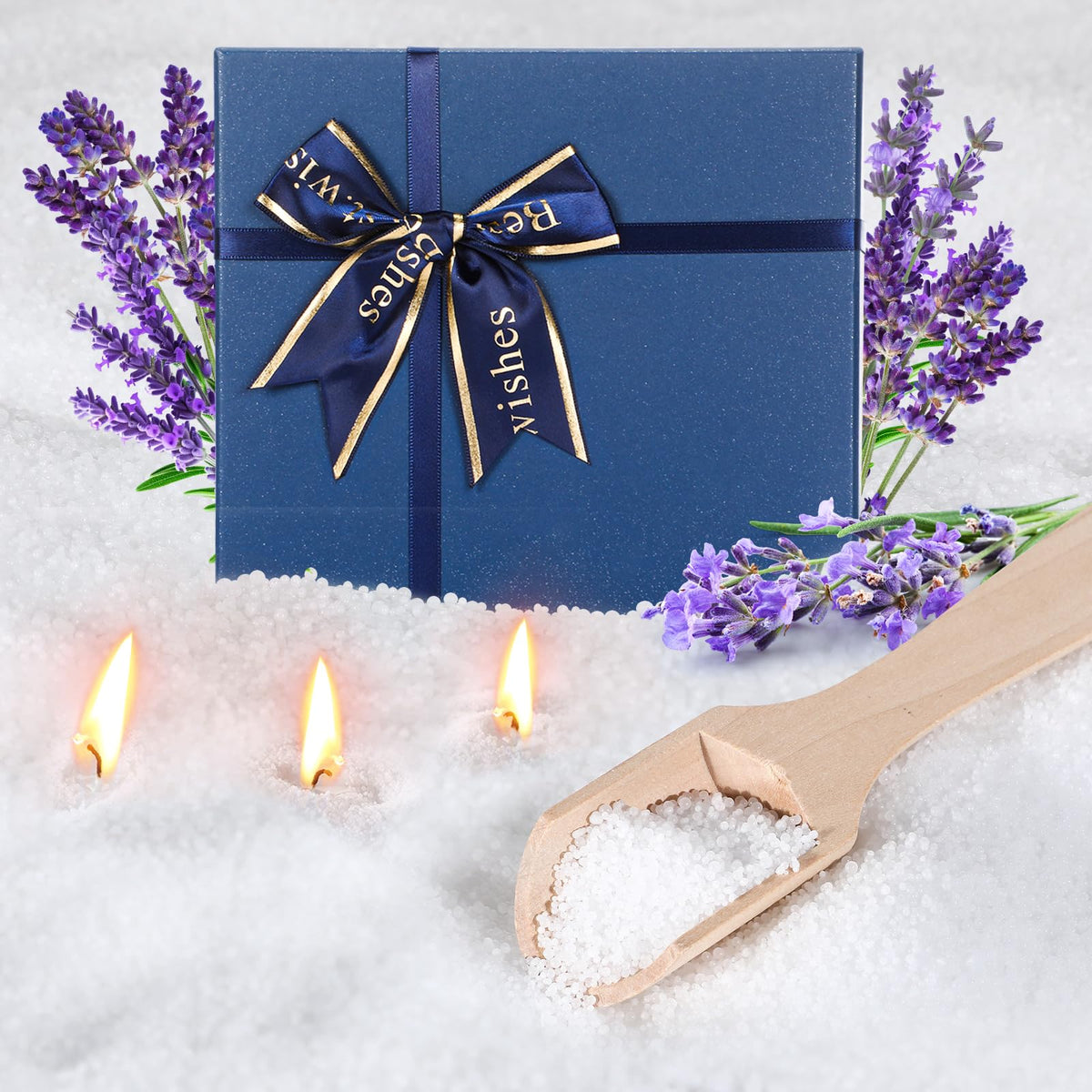 MTLEE Pearled Candle 2.2 Lb/35oz Mother's Day Mom Gifts Scented Sand Candle Kit Include 50 Wicks, Bow Gift Box, Spoon Reusable Pearled Wax for DIY Home Kit(Lavender)