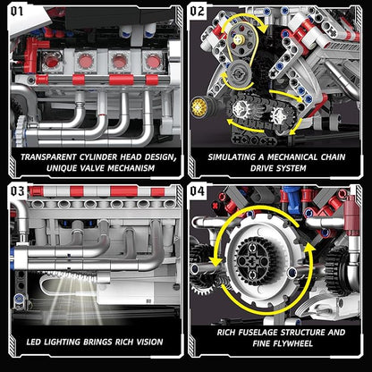 V8 Engine Building Blocks Sets - Build Your Own STEM V8 Model Engine Mini V8 Engine Kit for Adults Creative Birthday Gift Toy for Teens (700 PCS)