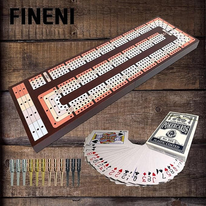 Foldable Cribbage Board Game Set Premium Wooden Foldable Board with Magnetic Lock 12 Metal Pegs Playing Cards with Travel Portable – Continuous 4 Track Board (Dark2)