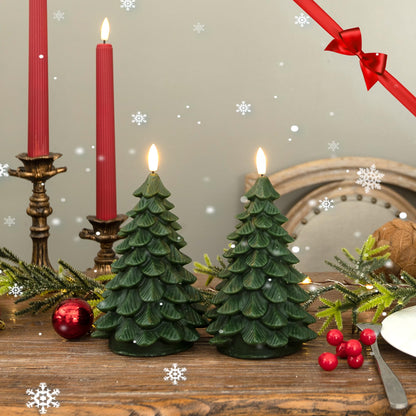 LUSHARBOR Flameless Candles with Remote Timer, 2 Pack Christmas Tree Candles Battery Operated LED Candles Real Wax Holiday Christmas Decoration for Bedroom Party Festival Gift Green