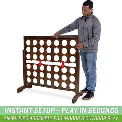 GoSports 4 Foot Width Giant Portable 4 in a Row Game Dark Wood Stain with Rules and Carry Bag