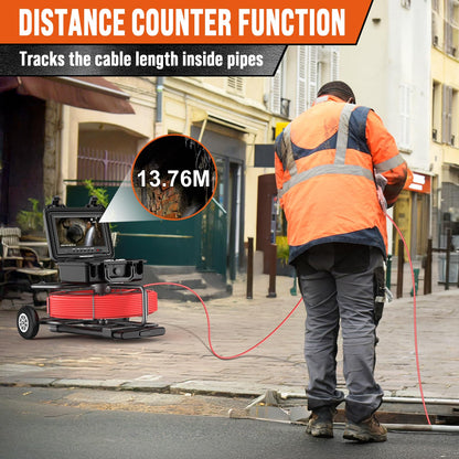 Sewer Camera 230ft, Drain Camera with Self-Leveling, Distance Counter, 512Hz Sonde, 9" HD Plumbing Cameras with 12 LED Lights, IP68 & 32GB DVR, Industrial Endoscope for Duct Sewer Line Pipe Inspection