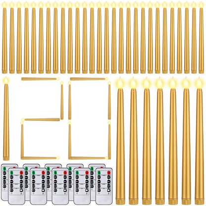 Baquler 120 Pcs Flameless Taper Candles with Remote and Timer 11" Battery Operated Candlesticks LED Flickering Faux Candles Warm Light for Wedding Holiday Party Home Decor (Gold)