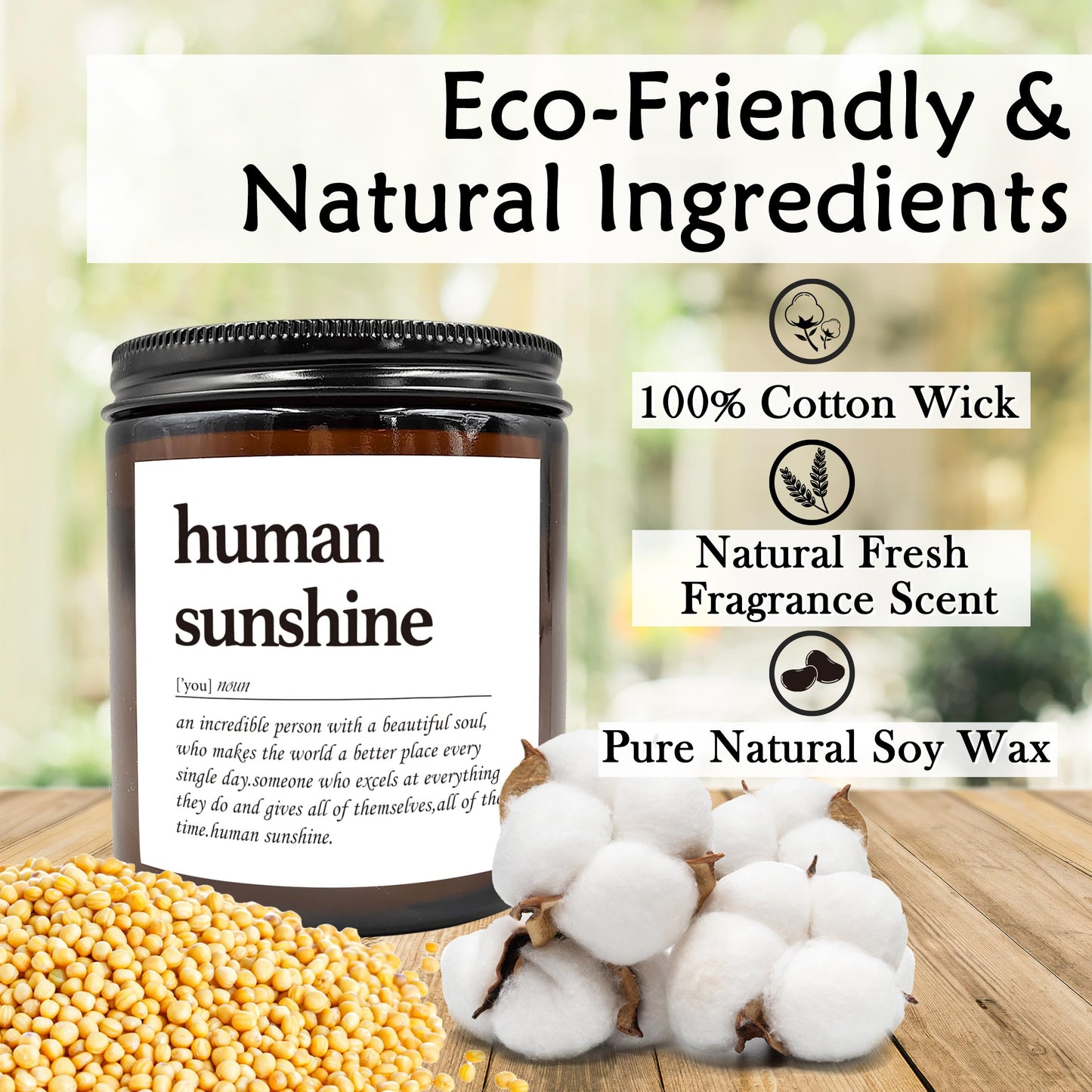 HIWX Human Sunshine Scented Candle - Appreciation Gifts for Teachers & Coworkers, Inspirational Thank You Christmas Soy Jar Candle, Lavender, Vetiver, Sandalwood Scented 8oz Holders