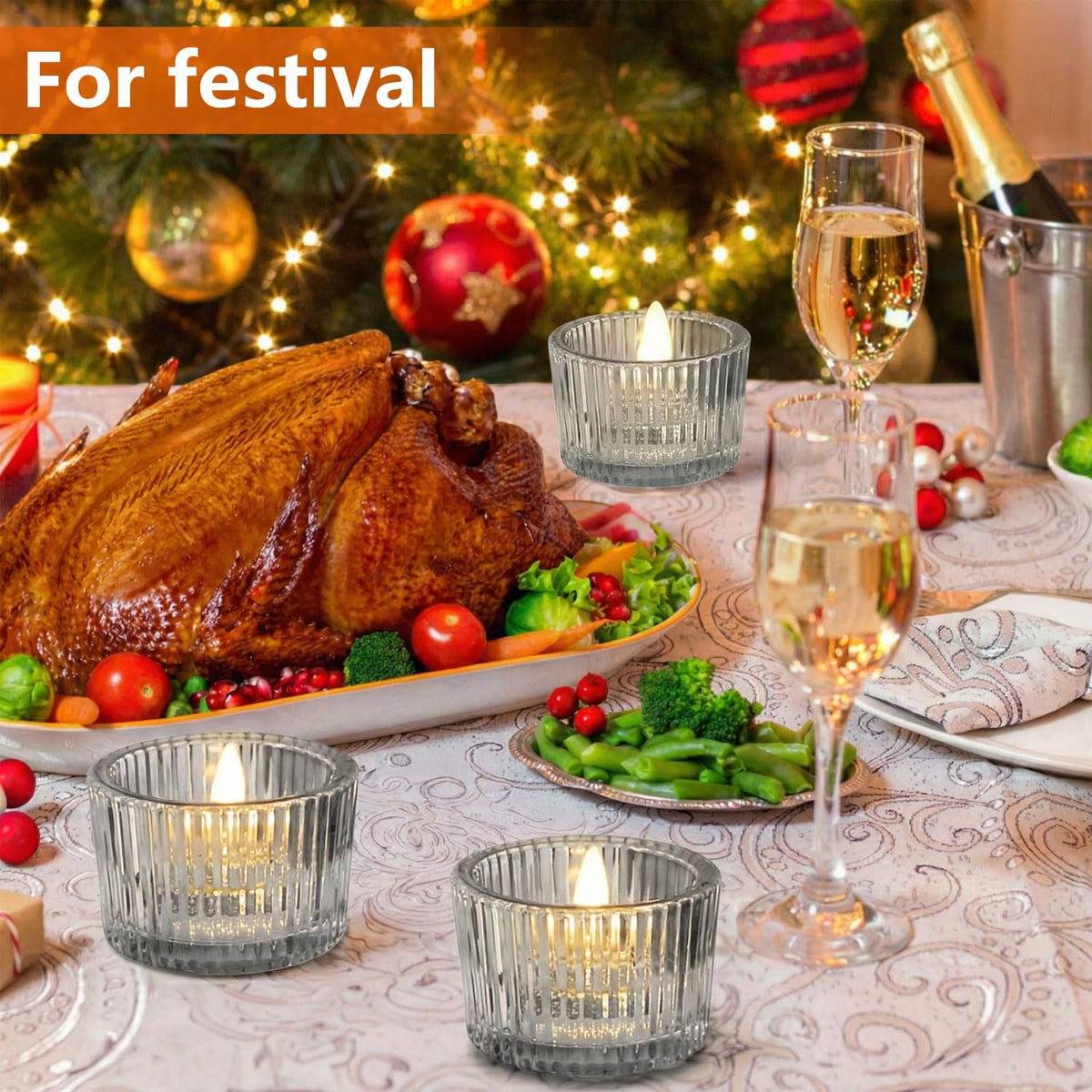 JOYIT Black Votive Candle Holders Bulk Set of 4, Tealight Candle Holder for Wedding Table Centerpiece, Glass Small Candle Holders for Birthday Party, Valentine's Day, Home Decor (2''X 1.4'')