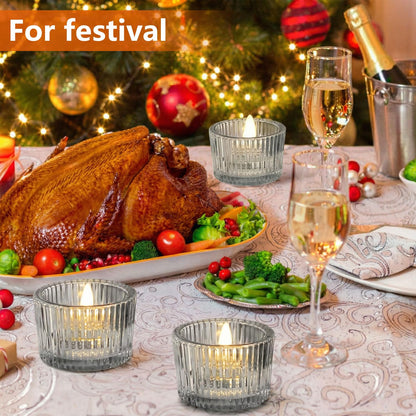 JOYIT Black Votive Candle Holders Bulk Set of 12, Tealight Candle Holder for Wedding Table Centerpiece, Glass Small Candle Holders for Birthday Party, Valentine's Day, Home Decor (2''X 1.4'')