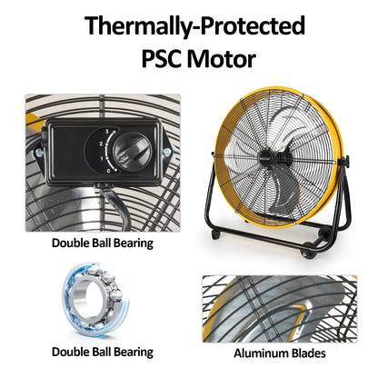 BEESTAR 24 Inch Industrial Drum Fan, High Velocity Heavy Duty Metal Fan 8800CFM 3 Speed 360° Tilt 1/3HP Motor Larg for Garage,Warehouse,Greenhouse,Shop,Workship,Basement (24 INCH)