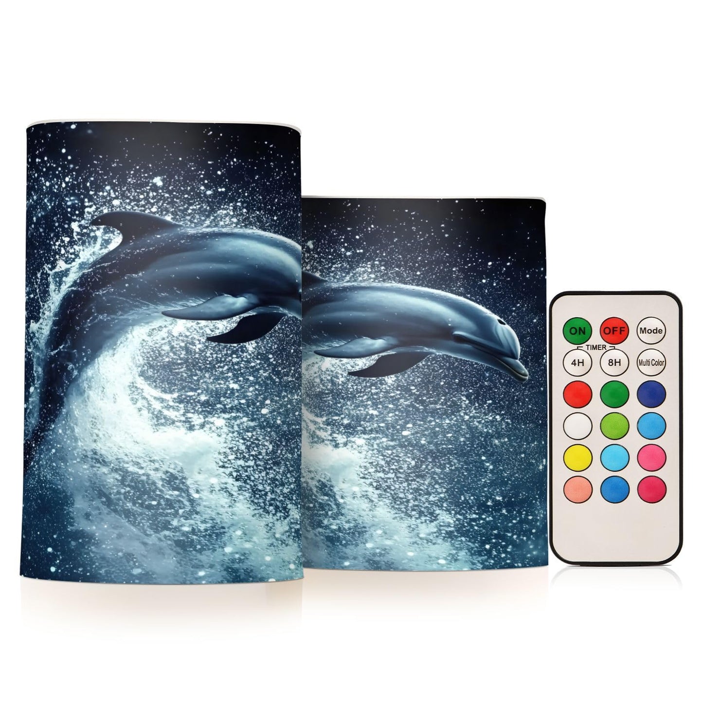 ALAZA Flameless Candles with Remote Timer,Ocean Dolphin Battery Operated Candles Set of 2 LED Tea Lights Flickering Pillar Votive Candles for Indoor Outdoor Decor