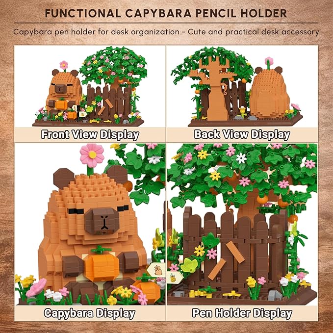 Capybara Pen Holder Building Sets Easter Desk Decoration Pencil Holder Brick Model 1400 Pieces Creative Desktop Display Gift Christmas Birthday Ages 14+