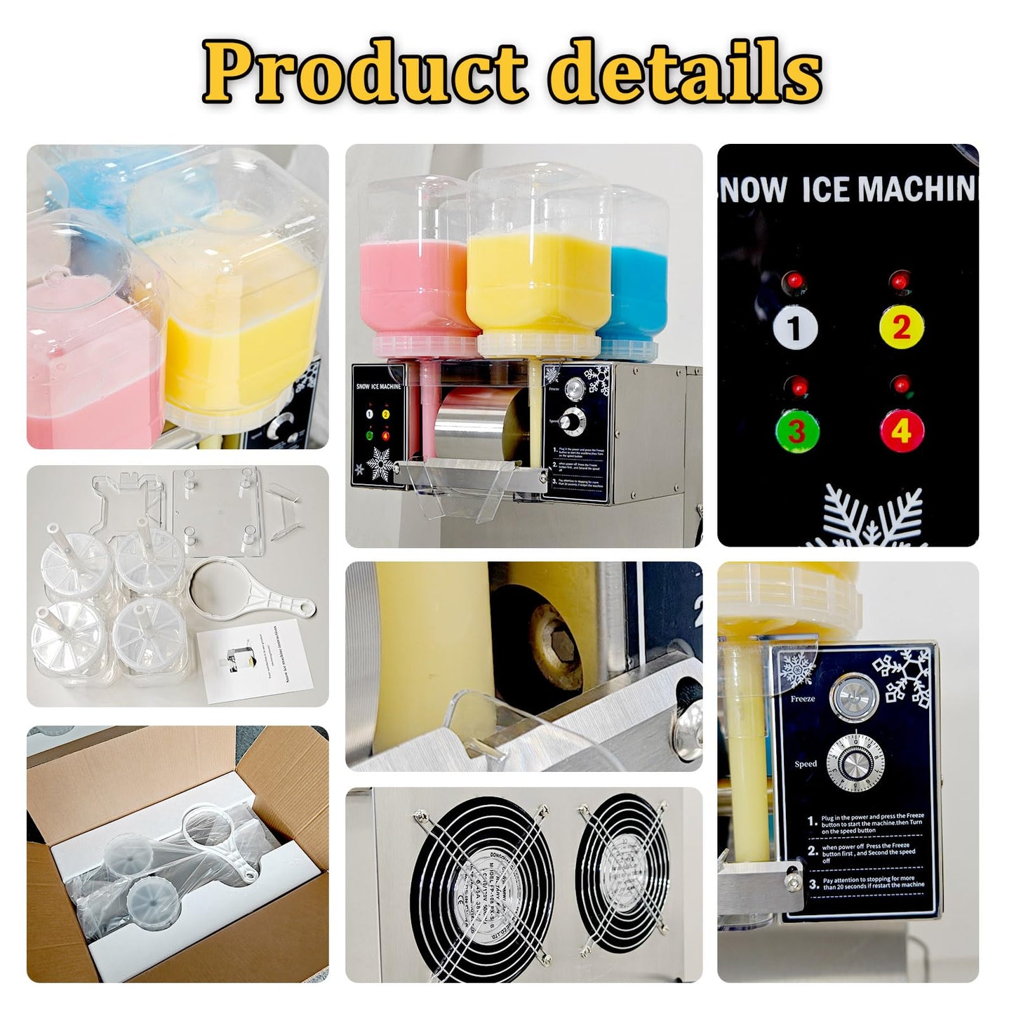 Kolice Commercial Electric Shaved Ice Machine,Snow Cone Shaver,Snow Flake Ice Machine-264 lbs/Day, 4 Feeding Buckets with Four Flavors for Choice by Manual, for Restaurant, Food Van, Desert Shops,etc