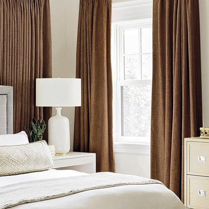 MIULEE Linen Curtains - 100% Blackout Thermal Insulated Drapes | Brown Grommet Room Darkening | 52 x 54 Inch (2 Panels)