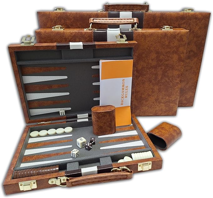 CHH 18 Brown and White Backgammon Set