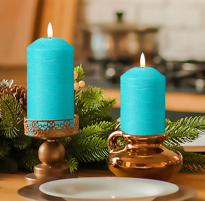 Eywamage Turquoise Blue Flameless Pillar Candles with Remote, Flickering LED Candles Battery Powered Real Wax Set of 3