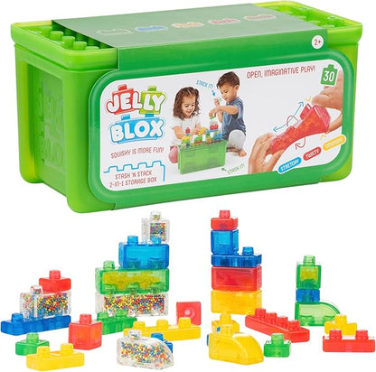 Jelly Blox Stash 'N Stack 2-in-1 Storage Case with 30 Blocks | Toddler &amp Preschool Building Blocks Kids Can Squeeze &amp Stretch | MESH ACCREDITED | Safety Tested &amp Ouch-Free | Sensory Play T