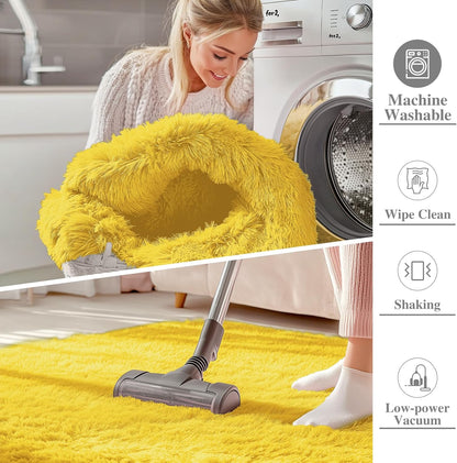 OLANLY Large Area Rug - Soft Fluffy Shaggy Carpet for Living Room & Bedroom | 5x8, Yellow